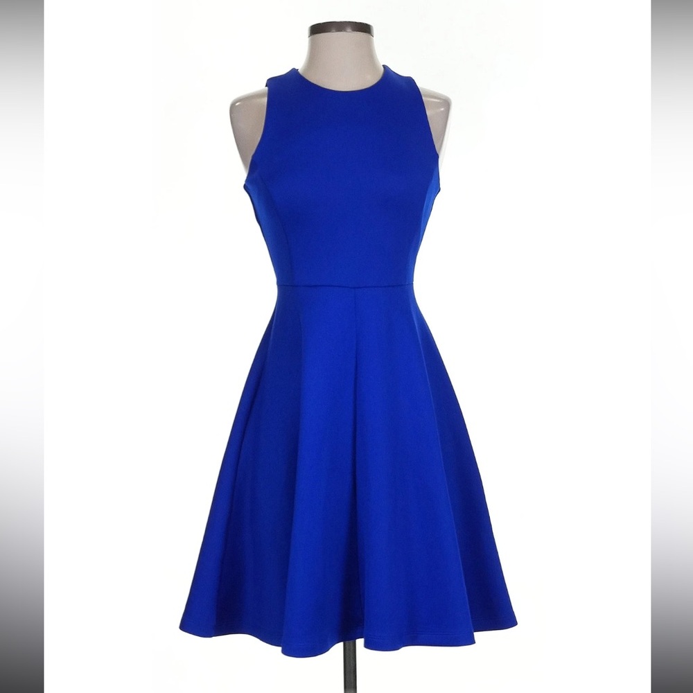 Milly Blue Pleated Fit and Flare Midi Dress